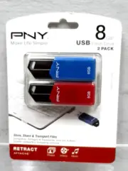 NEW PNY 8GB USB Flash Drive 2 PACK Retract Attache Store/Share/Transport Sealed