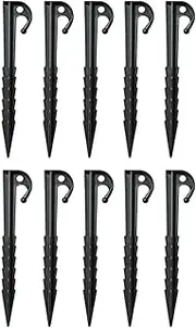 Plastic Tent Pegs, 10 Pcs Heavy Duty Tent Stakes Pegs Ground Pegs, Screw in Tent Pegs for Fixing Camping Tent Rain Tarps Outdoors Tent, Black