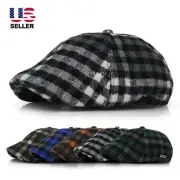 EM Plaid Wool Duckbill Stripe Gatsby Cap Mens Ivy Hat Golf Driving Flat Newsboy