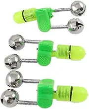 Ruilogod 3 Pcs Green Clip Silver Tone Dual Ring Fishing Alarm Bells w Lamp