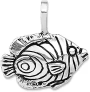 [JewelryWeb] 925 Sterling Silver Polished Artisan Oxidized and Textured Circular Striped Animal Sealife Fish Chain Slide 18.3x18.4mm Wide Chain Necklace for Women and Men