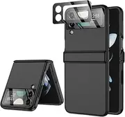 for Samsung Z Flip 4 Case: [Full Cover Hinge Protection] Slim Phone Case with Built-in Screen Protection Metal Volume Key Protection Wireless Charging for Galaxy Z Flip 4 5G(2022) (Black)