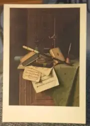 Still Life w/ Flute, Case, Lamp - Harnett - Unposted Postcard