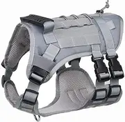 Tactical Dog Harness for Medium Large Dogs No Pull, Military Dog Harness with Handle,Service Dog Vest with Molle & Loop Panels, Adjustable Pet Harness for Training Hunting Walking Gray