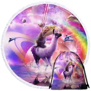 Space Cat on Llama Unicorn Eating Taco Cool Art Round Beach Towel