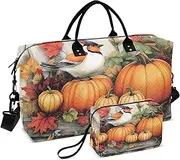 [ZRYSMY] Pumpkins Bird Board Fall Duffel Bag for Traveling, Travel Bag Gym Bag, with Multiple Interior Pockets Shoulder Weekender Bag for Women Men with Toiletry Bag 20.5L x 1.9W x 13.8H, Multi-Colored