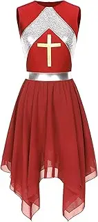 [Yhong] Women Metallic Praise Lyrical Dance Dress Sleeveless Worship Overlay Tunic Irregular Liturgical Dresses