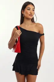 Black Off Shoulder Mini Dress - Size 12M, Women's Skater Dress