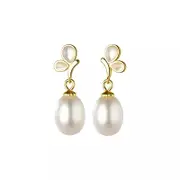 ANYCO Fashion Earrings Gold 925 Sterling Silver Elegant Synthetic Pearl Butterfly Pendant Charm for Women Jewelry