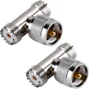 UHF Male to Female Tee Connectors 2 Pack, Dual Nikel-plated
