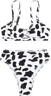 [WDIRARA] Women's Cow Print 2 Piece Cute Swimsuit Cut Out Ring High Waisted Bathing Suit