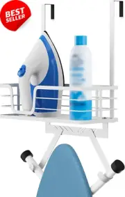 Over Door Ironing Board Holder with Storage Shelf for 1 3/8" Doors White