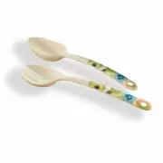 Salad Serving Fork and Spoon Floral Set Bamboo