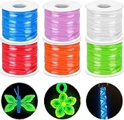 Lanyard String Kit, Cridoz 6Pack Glow in Dark Plastic Lacing Cord Gimp String Lanyard Weaving Kit for Boondoggle, Bracelets, Keychains, Crafts