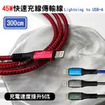 CITY 9V 45W抗彎折超級快充線 LIGHTNING IPHONE 鋁合金傳輸充電線(300CM)