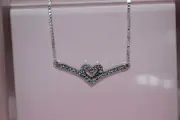 NIB 2021 PANDORA SPARKLING HEART WISHBONE COLLIER NECKLACE 399273C01-45 $90 BOX