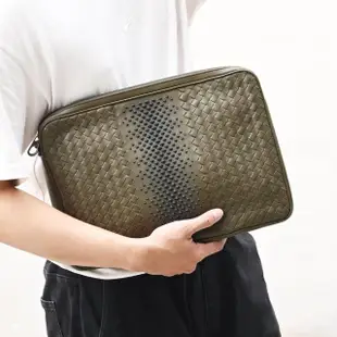 【BOTTEGA VENETA 寶緹嘉】經典手工編織手提萬用包商務商電腦包(墨綠)