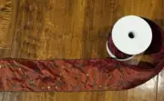 4"x 14' Holiday Wine Colored Embroidered Sequined Wired Ribbon Spool Green