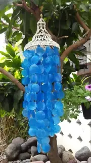 Blue Capiz Shells Wind Chime Garden Decor - Large