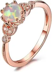 [Generic] 18K Rose Gold Plated Moonstone Rings Handmade Synthetic Moonstone Solitaire Ring for Women