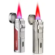 Torch Lighter Quad 4 Jet Red Flame Refillable Butane Cigar Lighter with Punch
