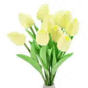 10pcs Tulips Artificial Flowers, Fake Tulip Stems Real Touch (Pale Yellow)
