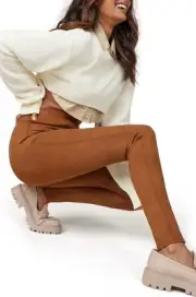 Spanx Faux Suede Stretch Leggings Rich Caramel Womens Sz Small Shapewear NWT