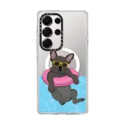 Galaxy S25 Ultra Clear Magnetic Case Swimming Frenchie (Black)