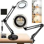 10X Magnifying Glass with Light and Stand, 2 in 1 Magnifying Desk Lamp with Heavy Duty Base & Clamp, 3 Color Mode 10 Level Dimmable Magnifier with LED Light for Hobby Soldering Reading Detail Works