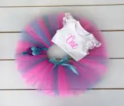 SALE! Pink & Blue 3 Piece First Birthday Outfit - Cake Smash Outfit Baby Girl