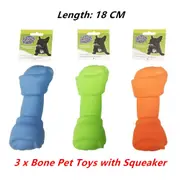3 x Squeaky Bone Pet Toy Squeaker Dog Chew Teeth Vinyl Sound Puppy Novelty