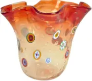 MURANO Art Glass Gambaro & Poggi Handkerchief Millefiori Clear/Brown Vase New