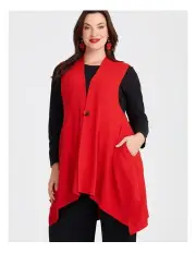 [Taking Shape] Ottoman Rib Swing Natural Vest Ribbon Red