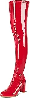 [girgod] Thigh High Boots for Women Sexy Pointed Toe Over The Knee Boots Cosplay Dance Party Patent Leather Chunky Heels GOGO Knee High Boots