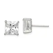 Sterling Silver 8mm Square Cz Basket Set Stud Earrings