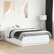 Bed Frame with LED Lights 135x190 cm - Platform, Bedroom Furniture, Mattress Base, Frame for Queen Bed, Wooden Slats, Foldable Bedframe