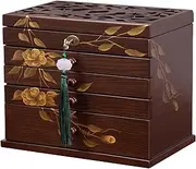 Xloverise Hand-drawn rose Jewelry Box Wood for Wowen,6-Layer Wooden Jewelry Organizer Boxes with 4 Drawers dresser, Vintage Multi-functional Jewelry Storage Case with lock