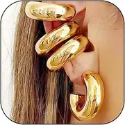 [Long tiantian] Ear Cuff Earrings for Women Chunky Gold Ear Cuff Silver Clip On Earrings Cartilage Earrings Huggie Hoop Earrings Wrap Ear Cuffs Non Pierced Jewelry Gifts