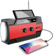 Emergency Weather Radio, Portable Power Bank, Solar Charging, Hand Crank & Battery Operated, SOS Alarm, Motion Sensor Setting, AM/FM & Flashlight for Outdoor Emergency