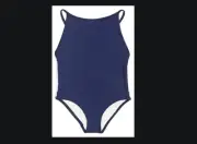 Burberry Girl Sandine Classic Check Trim Crossback Swimsuit Navy Blue Sz 8Y NWT!