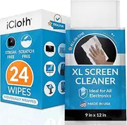 iCloth Lens and Screen Cleaner Wet Wipes, 1 Wipes for Cleaning Large Electronic Devices Like Flat Screen TV's and Monitors, Pack of 24