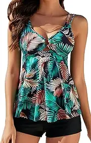 [Viloree] Women's Tankini Set Figure Optimiser Two Piece Floral Swimwear with Hot Pants