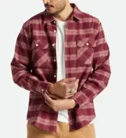 BRIXTON Men's BOWERY STRETCH Flannel Shirt - Crimson - Small - NWT