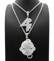 Silver Plated Lil BABY 4PF Pendant & 20" 24" Box Cuban Chain Hip Hop Necklace
