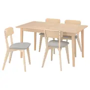 SKANSNÄS / LISABO table and 4 chairs, light beech ash/Tallmyra white/black, 150/205 cm