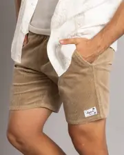 [Skylark] Skylark Men's Texture Elastic Waist Shorts in Tan Brown Size Large L Tan Brown