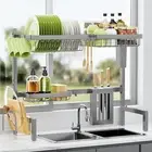 Over The Sink Dish Drying Rack - 30.0" to 33.9"x21.5", Adjustable Sink Drying...