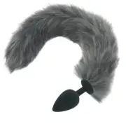 Grey Long Fox Kitten Puppy Tail Butt Plug Bdsm Pet Play Fetish fur,silicone,stai