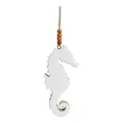 LVD Mango Wood 15cm Hanging Seahorse Ornament Decor - White