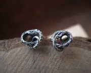 Ouroboros Snakes stud earrings sterling silver gift unisex studs pair Jormungand